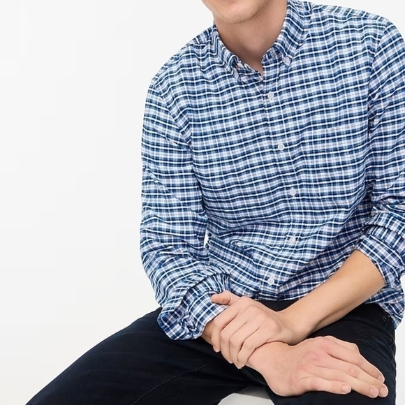 J Crew Factory Plaid‎ flex oxford shirt Antique Navy Yatch Blue size L NWT BN680 - Picture 1 of 11
